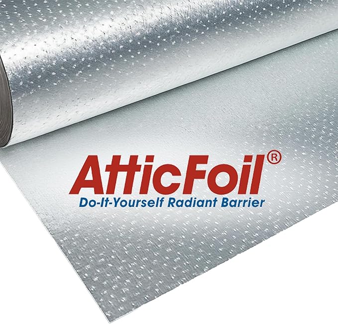 AtticFoilㅤ – Original Attic Radiant Barrier - 48” Wide / 1000 sq ft, Tearproof Perforated/Breathable Double-Sided Pure Aluminum Foil Insulation + Free Tape, Blocks 97% Radiant Heat (1000 sq. ft roll)
