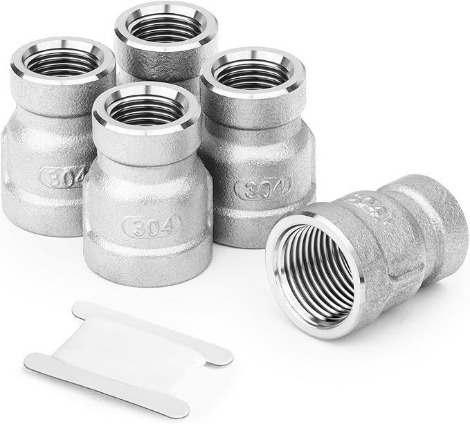 TAISHER 5PCS 304 Stainless Steel Cast Pipe Fitting, Reducer Coupling, 1/2" x 3/8" NPT Female Threaded