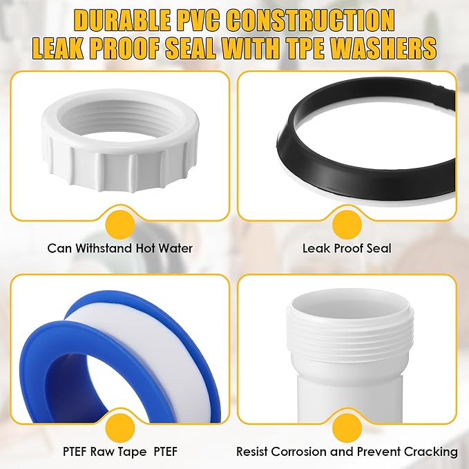 Saillong 25 Pcs Garbage Disposal Installation Kit Complete Kitchen Sink Drain Pipe Kit for Double Bowl Sink, 1-1/2" Plumbing, Simple Install, Leak Proof (Set B)