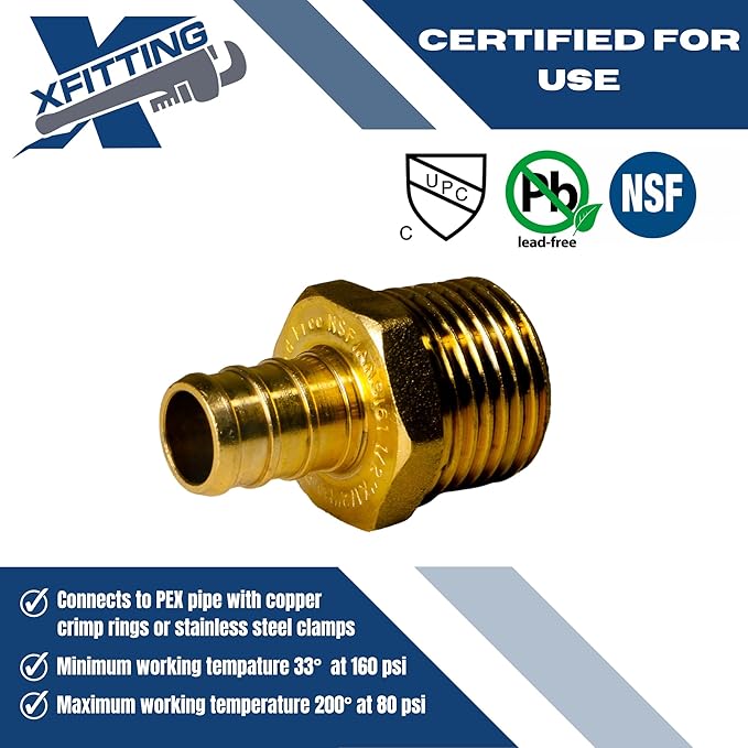 XFITTING 1/2 inch Pex x 1/2 inch Male NPT Adapter, 24-4-1=10X, 10 Pieces