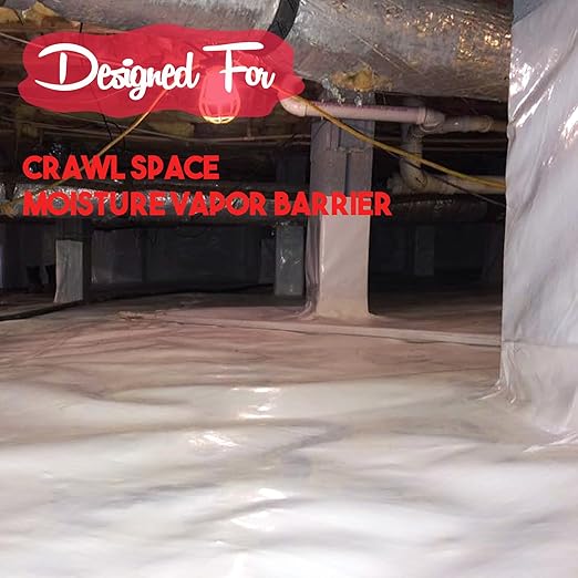 White Vapor Barrier Tape, 4 Inch x 100 Feet White Vinyl Polyethylene Seal Tape for Crawl Space, Moisture Barrier Seam, Waterproof Seam Tape, 7 Mil Poly Tape