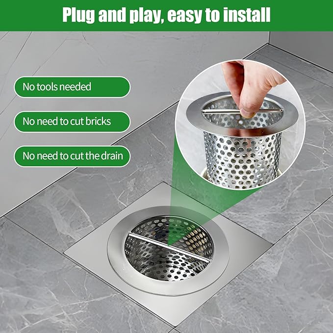 3'' Commercial Floor Drain Strainer, 4" Tall 304 Perforated Cylindrical Mesh Stainless Steel Drain Strainer for Factory/Kitchen/Hospital/Restaurant (Silver, 4" Tall x 3" Diameter)