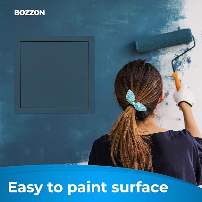 BOZZON Access Panel for Drywall 10 x 10 inch – Metal Door with Screwdriver Latch, 18 GA Steel Frame, Wall Hole Cover, Plumbing Access Door, White