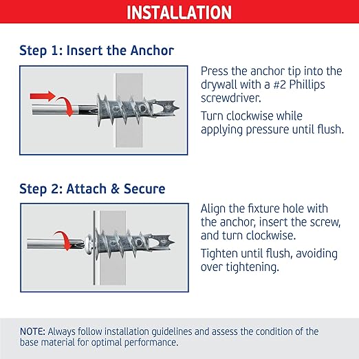 Zinc Plaster Bite Self-Drilling Drywall Anchors w/Screws (100 Anchors & 100 Screws) – Heavy Duty Zinc Hollow Wall Anchor Kit for 3/8", 1/2", 5/8" Drywall – 75 lbs Holding Strength