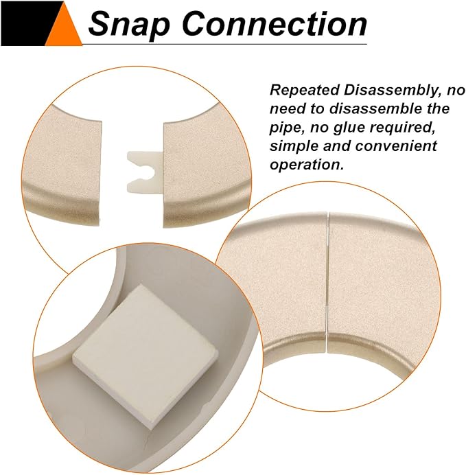 HARFINGTON 4pcs Wall Split Flange 26.5mm/1" Self-Adhesive Plumbing Cover Plates ABS Plastic Round Escutcheon Plate Buckle Design for Water Pipe Bathroom Kitchen Decoration, Gold Tone