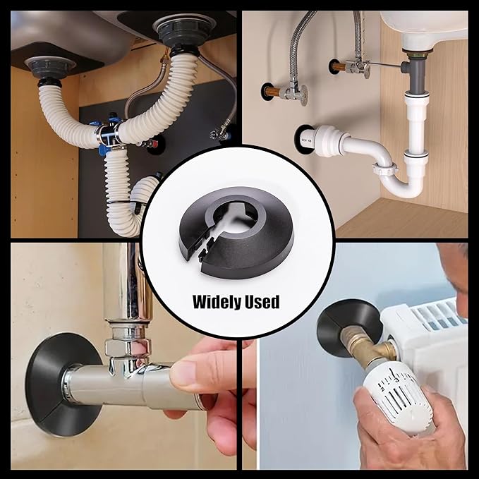 6 Pcs Fit 3/4 Inch Flange Water Pipe Cover Decoration black 20mm(0.79 Inch) Plastic PP escutcheon plate 3/4 inch Cover for Wall Pipe Tube Decoration