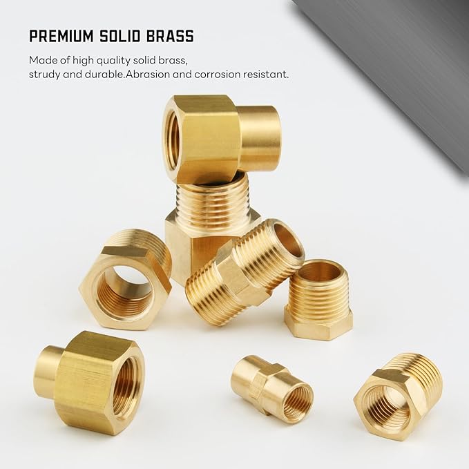 KOOTANS 66PCS Brass Pipe Fittings Assortment Kit NPT Adapter Fitting, Reducer Bushing, Hex Nipple, Reducing Hex Coupling, Pipe Head Brass Plug Kit