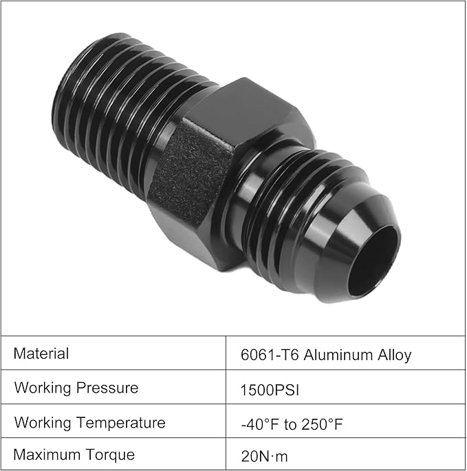 EVIL ENERGY 6AN Male Flare to 1/4" NPT Pipe Fitting Adapter Straight Aluminum Black