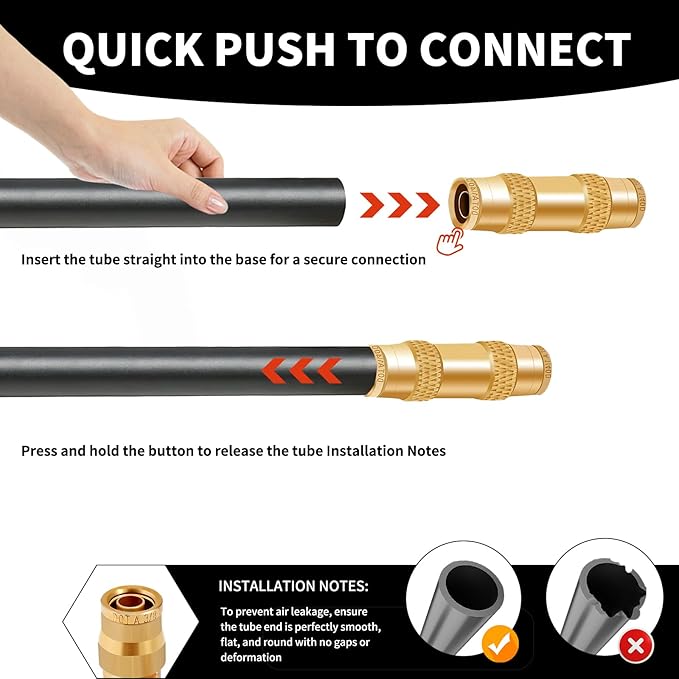 3/8" Brass Push to Connect Fittings Straight Union Dot Approved Air Brake Quick Connect Fittings Air Line Fittings Air Suspension Kit for Truck Trailers and Air Brake System 2Pcs