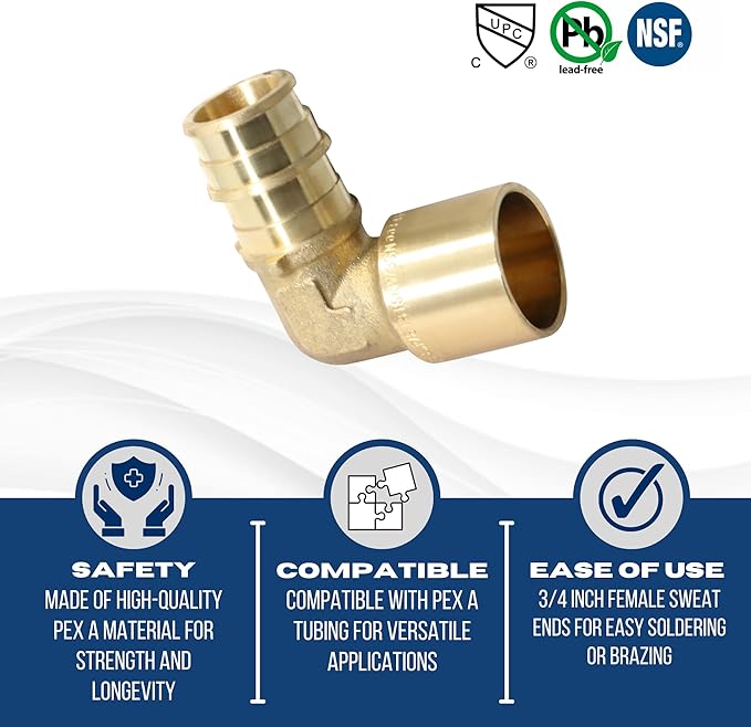 10 Pcs XFITTING Pex A 3/4 Inch x 3/4 Inch Female Elbow Sweat, 31-1-2=10XX