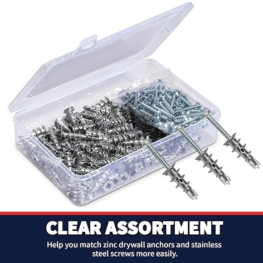 Drywall Anchors and Screws Kit, 200 Pcs Self Drilling Drywall Anchors, 100 Pcs Zinc Sheetrock Anchors and 100 Pcs #8 x 1-1/4" Metal Screws, Heavy Duty Wall Anchors, 75 Lbs Hanging Mounting