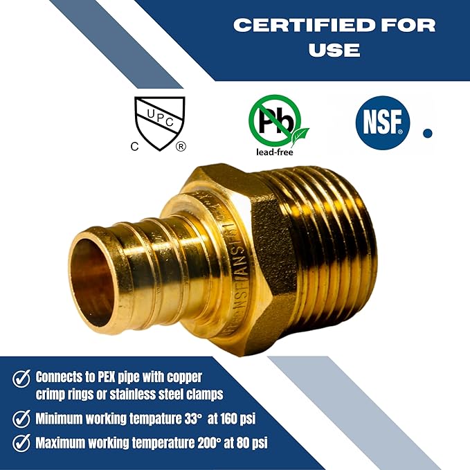 XFITTING 3/4 inch Pex x 3/4 inch Male NPT Adapter, 24-4-2=5X, 5 Pieces