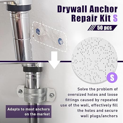 50 Pcs Drywall Anchor Repair Kit Solve Loose Wall Plugs Fast - Ideal for Curtain Rails, Towel Racks, Toilet Paper Holders and More Anchor Hole Patch (2.36 in)