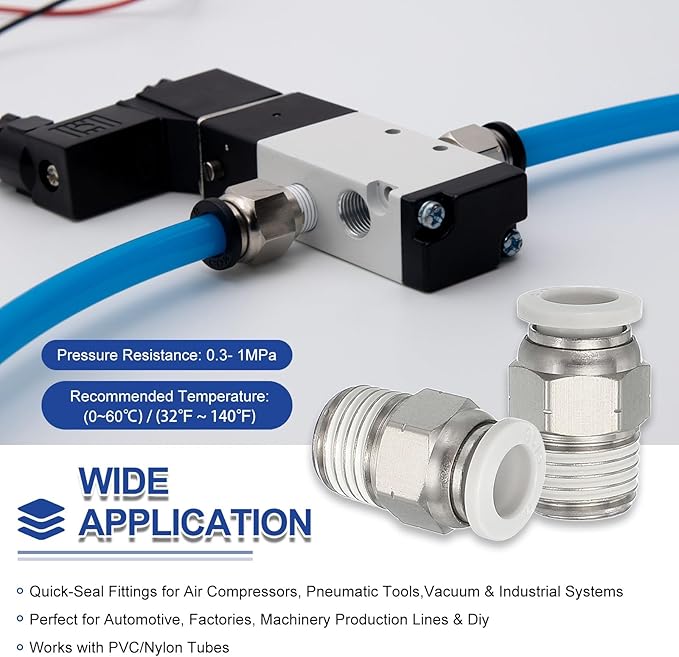 MECCANIXITY 2 Pcs NPT Push to Connect Air Fittings, Male Straight 5/16" Tube OD x 1/4" NPT Thread Air Quick Connector Coupling Adapter for Gas Hose Pneumatic Tools, White