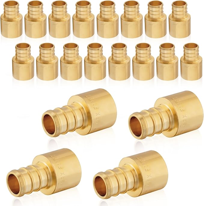 20-Pack HeSun PEX Fittings, 1" PEX x 1" Female Sweat Adapter (Over Copper Tube), Brass Crimp Fitting for ASTM F1807(PEX1807137-20)
