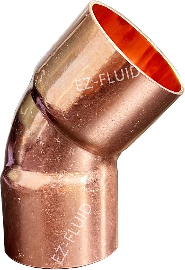 EZ-FLUID Plumbing 2" C X C LF Short Radius Copper 45 Degree Elbow Pressure Copper Fitting With Sweat Solder Connection For Residential,Commercial. (1 Pack)