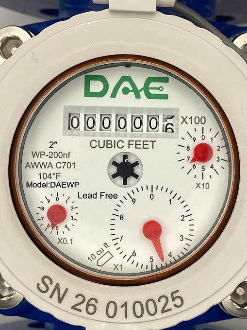DAE WP-200nf 2" Lead Free Woltmann Helix Water Meter, Pulse Output, Cubic Feet