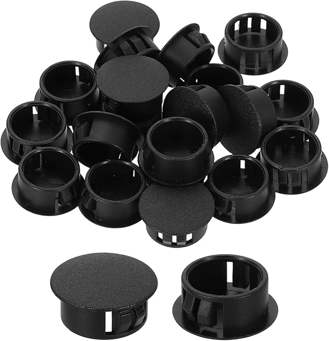 uxcell 40Pcs Plastic Hole Plugs, 19mm(3/4") Flush Type Panel Plugs, Round Snap Knockout Locking Plugs for Furniture Insert End Caps Panels, Black