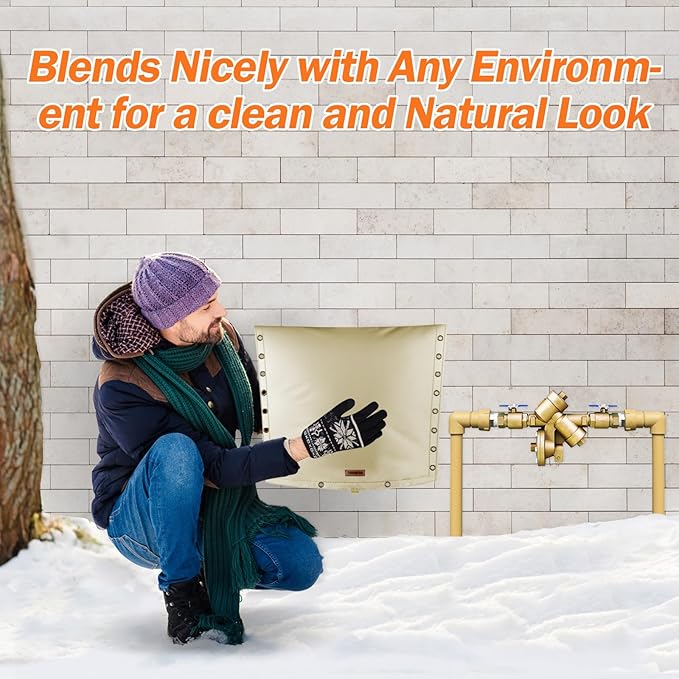 3-Way Opening Backflow Preventer Pipe Insulation Cover (5°F) - Irrigation Sprinkler Valve Cover - Water Well Pump Cover - Sturdy 5 Layers for Winter Freeze Protection (80" W x 70" H, Beige