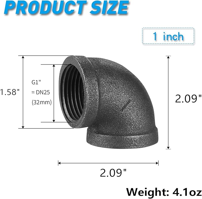 1" Elbow, 30 Pack DN25 Threaded Cast Malleable Iron Elbow for Steampunk Vintage Shelf Bracket DIY Plumbing Pipe Decor Furniture (30, 1")