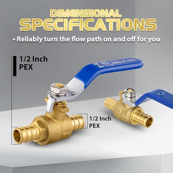 30-Pack Foskan 1/2 Inch PEX Crimp Full Port Ball Valve with Blue Handle, Brass Quarter Turn Shut-off Valve for PEX Tubing