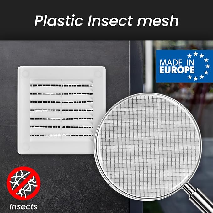 Repa Market 6 x 6 Inch (Outer) White Square Air Vent Cover - Plastic Fresh Air Intake Vent - AC Cover with Nylon Mesh Screen, Wall, Ceiling HVAC Return Air Register, Modern Soffit Vents