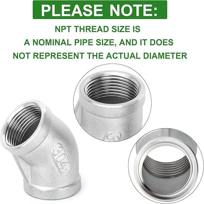 TAISHER 5PCS 304 Stainless Steel 45 Degree elbow,3/8 Inch NPT Female Pipe to 3/8 Inch NPT Female 304 Stainless Pipe Fitting