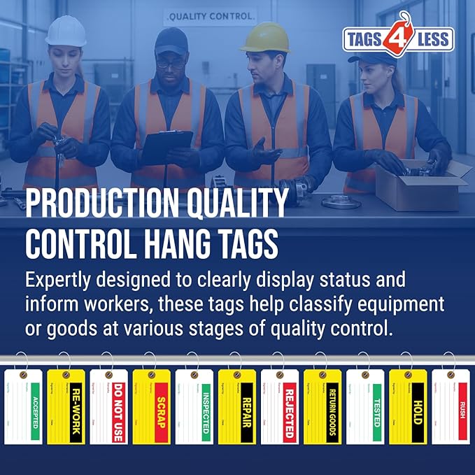 Tags 4 Less Production Quality Control Hang Tags – Equipment Preventative Maintenance Labels, for Easy Record-Keeping for Inventory Status (Rush, Pack of 100)