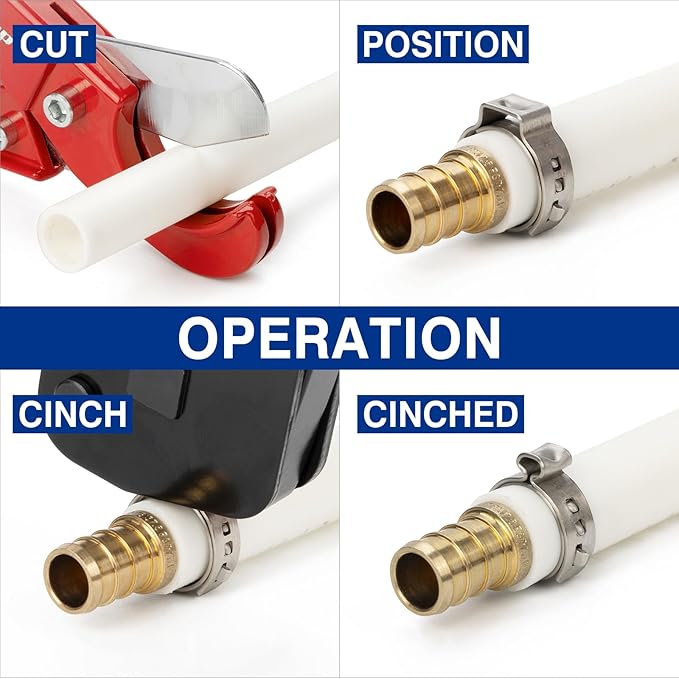 iCrimp ICP-BJ02 PEX Clamp Cinch Tool, One Handed PEX Crimping Tool for Pinching 3/8-in, 1/2-in, 3/4-in, 1-in PEX Clamp Rings, Patented