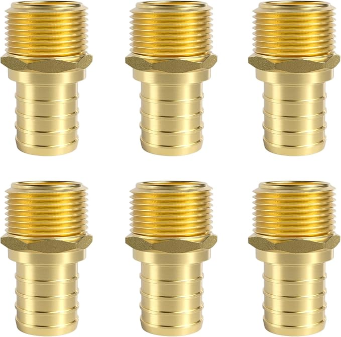 SUNGATOR 6-Pack PEX 1" x 3/4" NPT Male Threaded Adapter Crimp Fitting, No Lead Brass