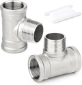 TAISHER 2PCS 304 Stainless Steel Tee Pipe Fittings, 1/4" NPT Female x 1/4" NPT Male x 1/4" NPT Female Pipe Fittings, Male Branch Tee