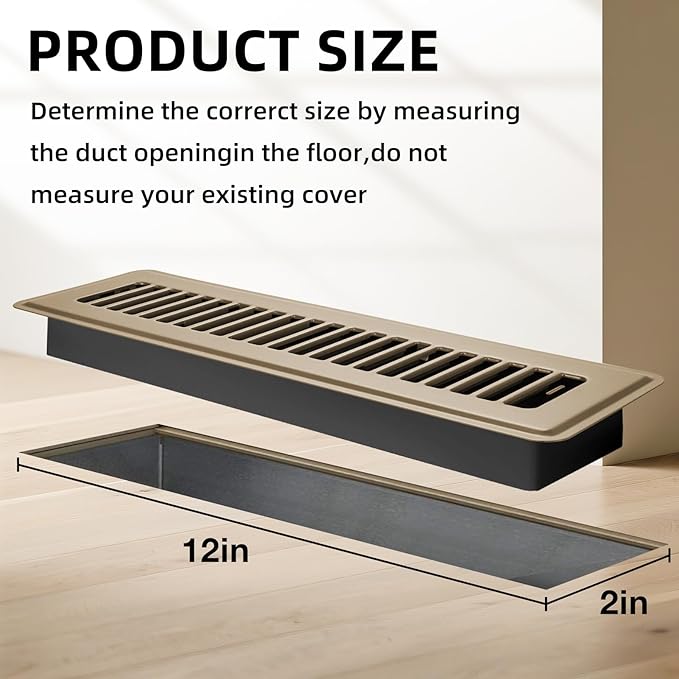 Floor Register 2x12, 4 Pack Floor Vent Covers for Home Floor Heavy Duty Steel Walkable Floor Vents Air Vent Covers for Sidewall and Floor, Brown