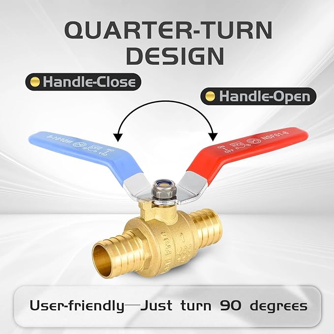100-Pack Foskan 1" PEX Crimp Ball Valve, Brass Quarter Turn Full Port Shut-off Valve for PEX Tubing(Blue and Red)
