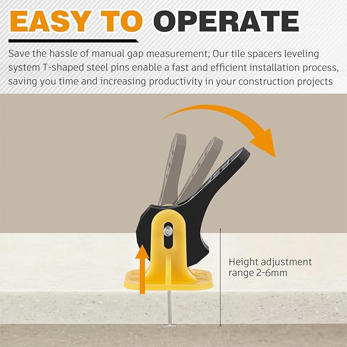 Nuanchu Tile Leveling System Kit 200 Reusable Tile Spacers + 200 1/16'' Replaceable Spare Steel T-pin, Leveling Clips Fit 8-12mm Floor Compounds Set for Wall & Floor (Yellow)