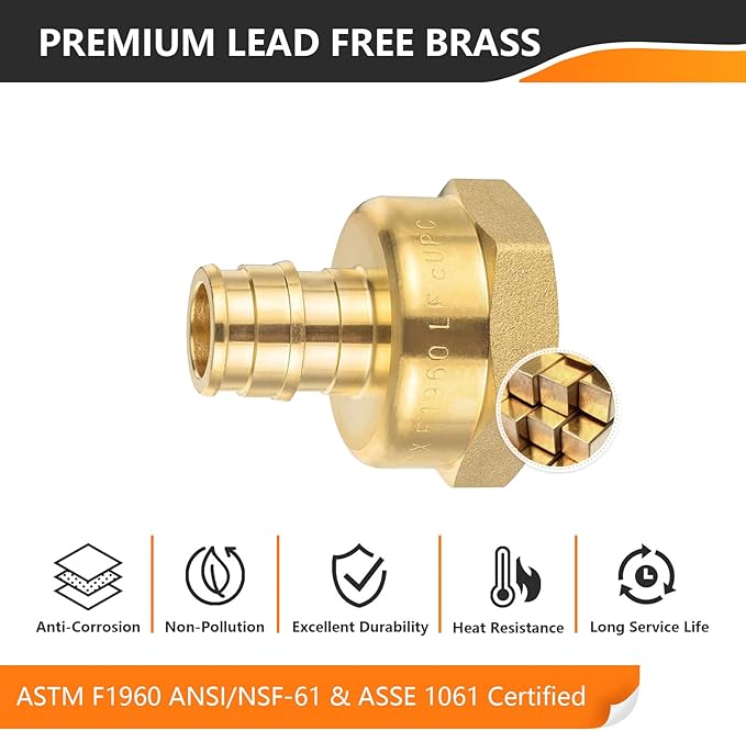 HeSun 20-Pack PEX-A FNPT Adapter Fitting, 3/4" NPT Female x 1/2" PEX-A Expansion Adapter, ASTM F1960