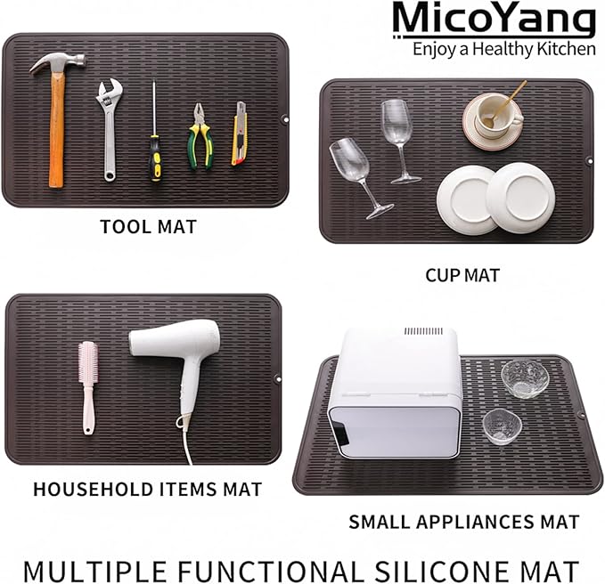 Silicone Dish Drying Mat for Multiple Usage,Easy clean,Eco-friendly,Heat-resistant Silicone Mat for Kitchen Counter or Sink,Refrigerator or Drawer Liner Coffee 3XL 28 inches x 18 inches