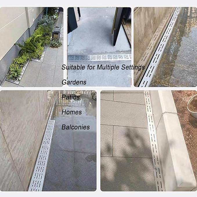 Channel Drains Narrow Pool Deck Drain Grate Under Trench Drainage System 304 Stainless Steel U Shaped Drain Kit, Pipe for Outdoor Patio Balconies 39.4x2x2 in