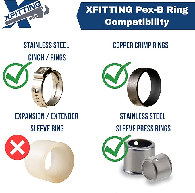 XFITTING 1 inch x 1 inch x 1 inch Pex Tee, Pex B Crimp Version 23-1-3=2X, 2 Pieces