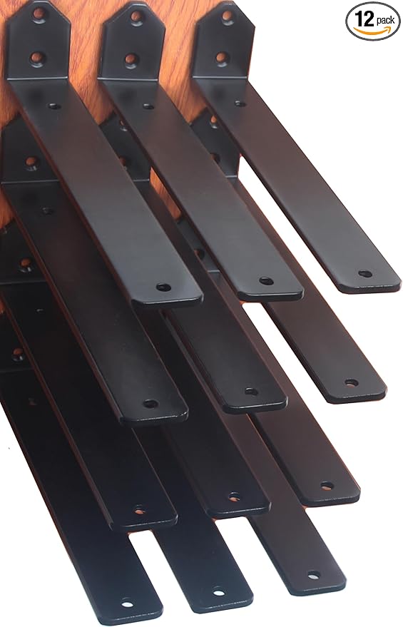 12 Pack - L 5" x H 2" x W1.5, 5mm Thick Black L Shelf Bracket, Iron Shelf Brackets, Metal Shelf Brackets, Floating Shelf, Shelf Supports with Screws Blind