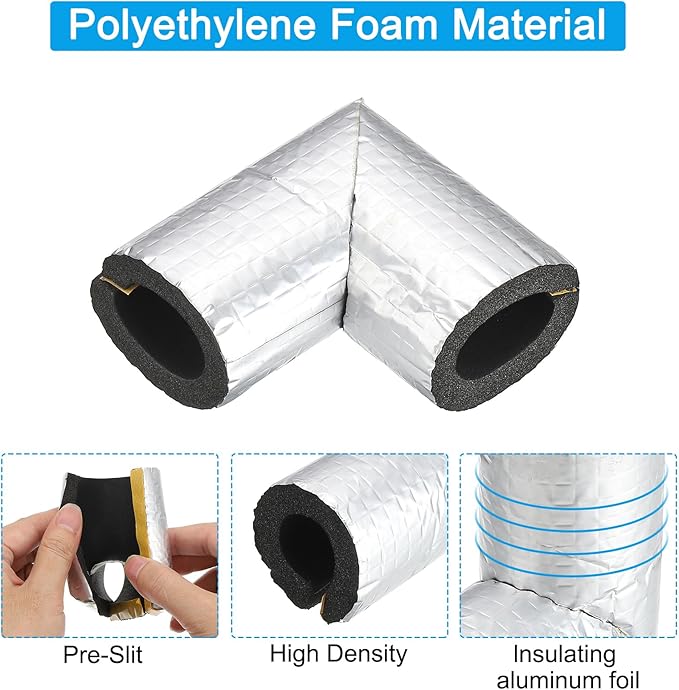 PATIKIL 1" Elbow Insulation Tubing, 10Pcs Self Adhesive Water Pipe Insulation Tube Foam Tubes Sleeve Cover Wrapping with Aluminum Foil for Heat Preservation Freeze Protection, Black