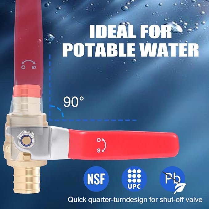 F1807 3/4" Pex Ball Valve, Brass Full Port Water Shut Off Ball Valve for Hot and Cold Water (10-Pack), UPC Certified