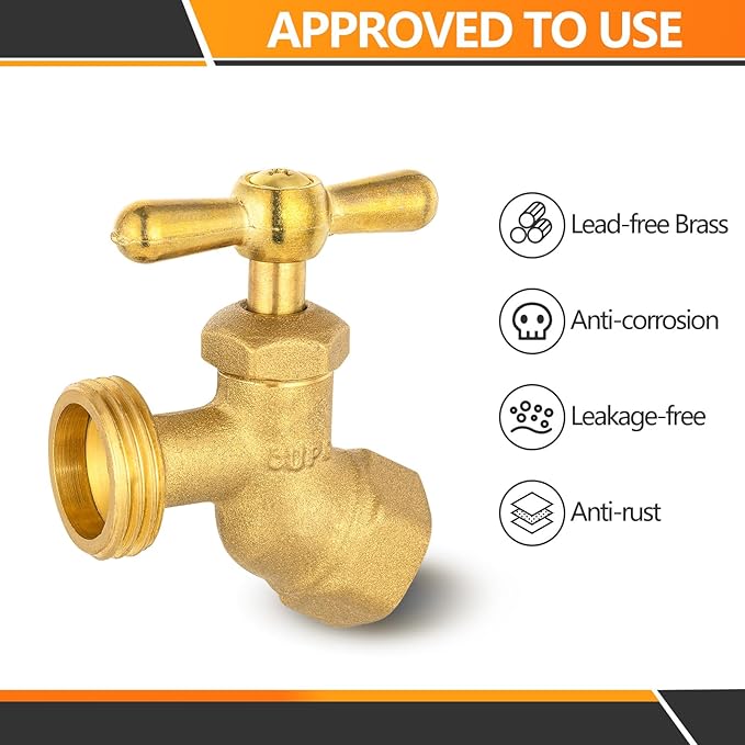 HeSun 40-Pack Brass No-Kink Hose Bibb Valve, 1/2" FIP Inlet x 3/4" MHT Outlet, Garden Hose Faucet/Valve(BIBCOCK008-40)