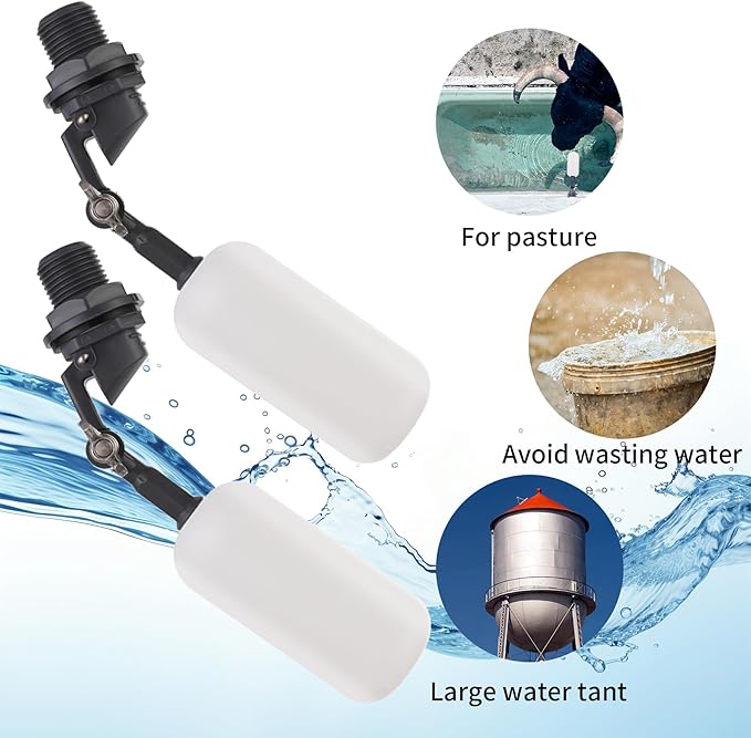 Cxztxcl Float Valve,1/2 Inch Automatic Water System Filler，Adjustable Arm for Ponds,Float Ball Valve,Plastic Float Valve，Automatic Water Level Control,Fountain Float,Livestock Water Trough