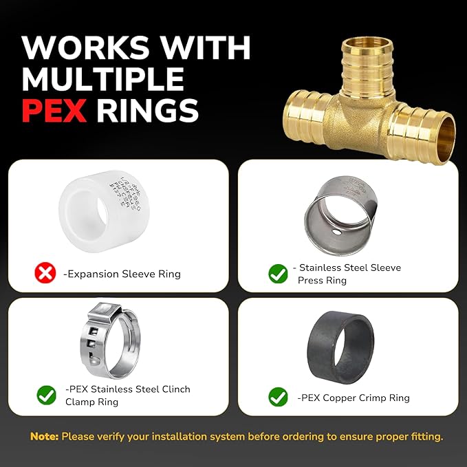 12 Pack 1/2" PEX Tee, PEX Fittings, Heavy-Duty Brass Crimp Fittings for PEX Pipes with Leak-Resistant Construction, NSF & UPC Certified