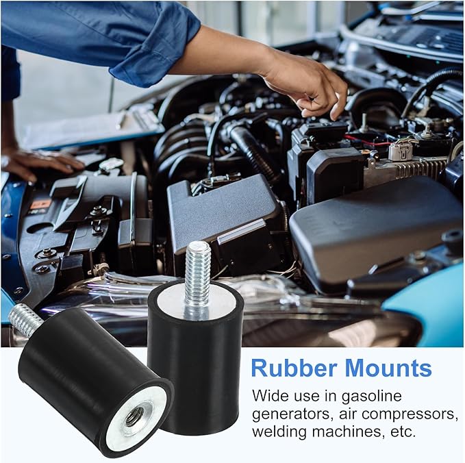 uxcell M4 Rubber Mounts, 4Pcs 15x20mm(DxH) Rubber Cylindrical Anti Vibration Isolator Shock Absorber with Lock Nut for Car Bobbin Generator Air Compressors