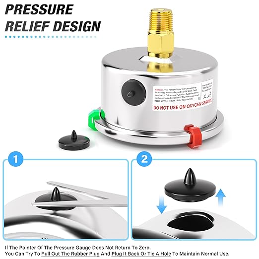 MEANLIN MEASURE 0~5000Psi Liquid Filled Pressure Gauge Stainless Steel 1/4" NPT 2" FACE DIAL for WOG Water Oil Air Center Back Mount, with Hex Bushing and 2PCS Snaps
