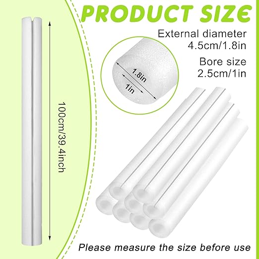 Treela 8 Pieces Clamp Foam Tube 40" Length 1" Id 1.8" OD Pre Cut Tube Cover Foam Pipe Insulation Clamp on Noodles for Padding or Bumper Corner Edge Protection(White)