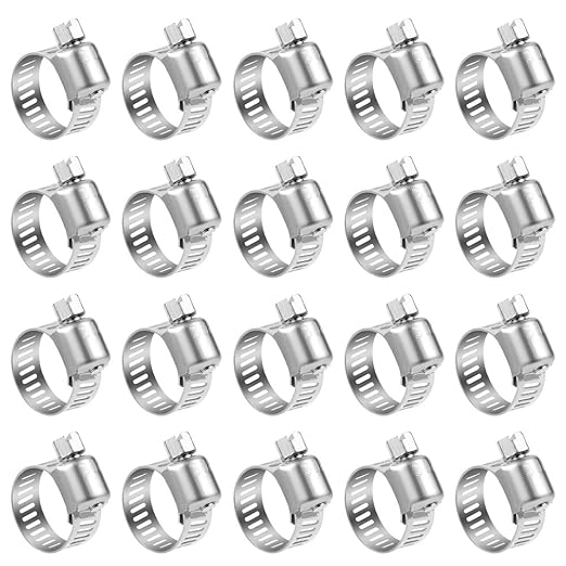 Hose Clamp, 20 Pack Stainless Steel Adjustable 6-12mm Size Range Worm Gear Fuel Line Clamp for Plumbing, Automotive And Mechanical Application