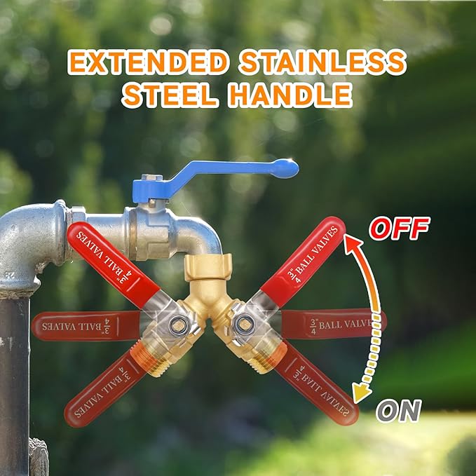 Hose Splitter 2 Way Heavy Duty Brass Garden Hose Splitter Full Flow Water Y Valve Faucet Splitter Connector with Shutoff 3/4 Inch GHT Thread & Quick Connect Hose Fittings