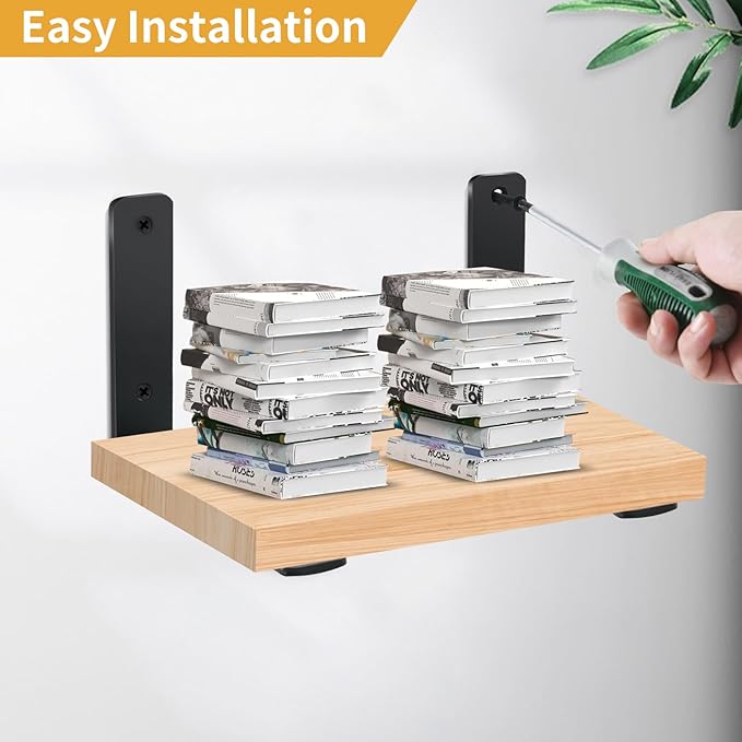6 Pack - L 11" x H 6" x W1.5, 5mm Thick Black L Shelf Bracket, Iron Shelf Brackets, Metal Shelf Brackets, Floating Shelf, Shelf Supports with Screws